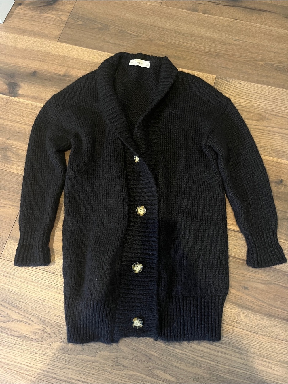 Zara Black Chunky Shawl-Collar Cardigan